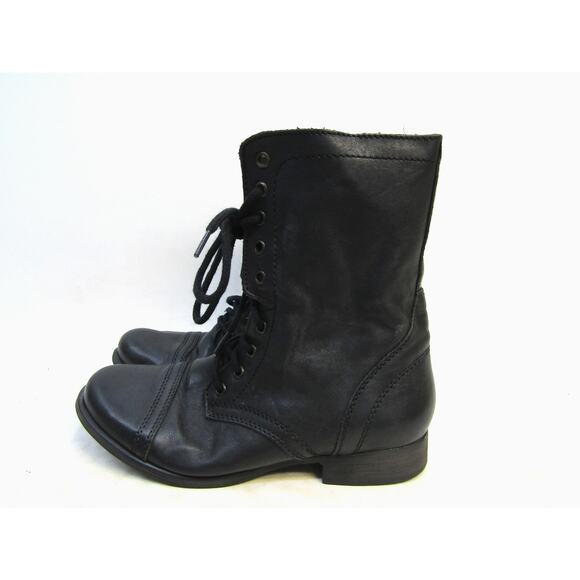 STEVE MADDEN Size 9 M Black Leather Zip Combat Fashion High Ankle Boots TROOPA - Picture 1 of 11